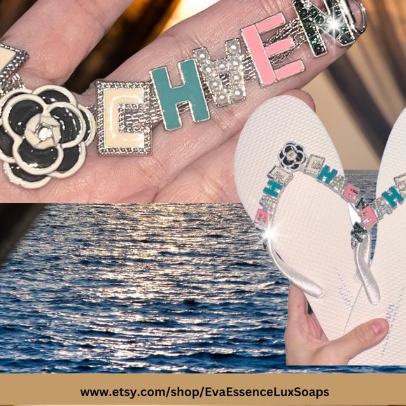 Jeweled Flip Flops, Bling Shoes, Rhinestone/Crystal Sandals, Bling Shoes Sz 6 - Picture 3 of 16